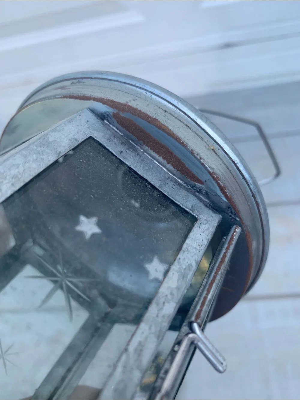 Vintage Metal Lantern Holder For Tea Light Candle, Star Cutouts, 8